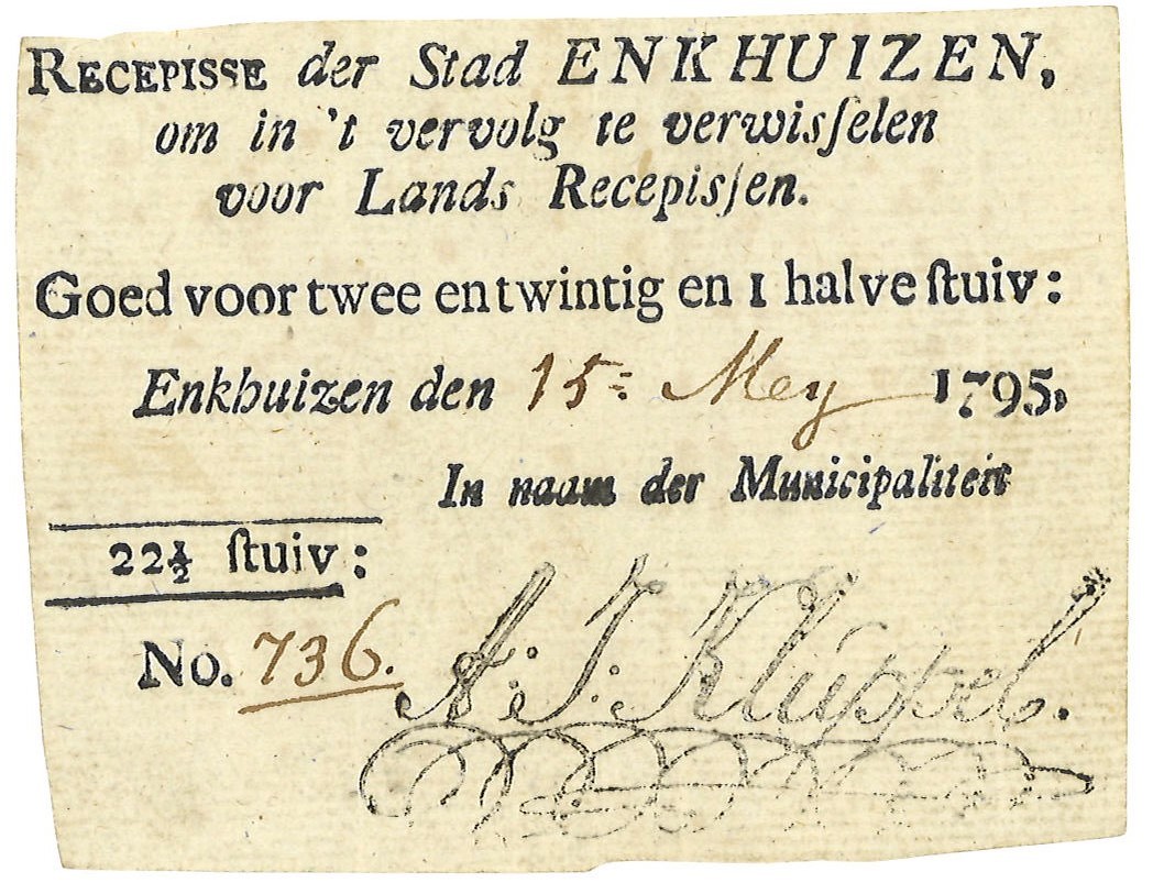 Nederland. 22,5 Stuivers. Recepisse. Type 1795. Type Enkhuizen. - Prachtig.