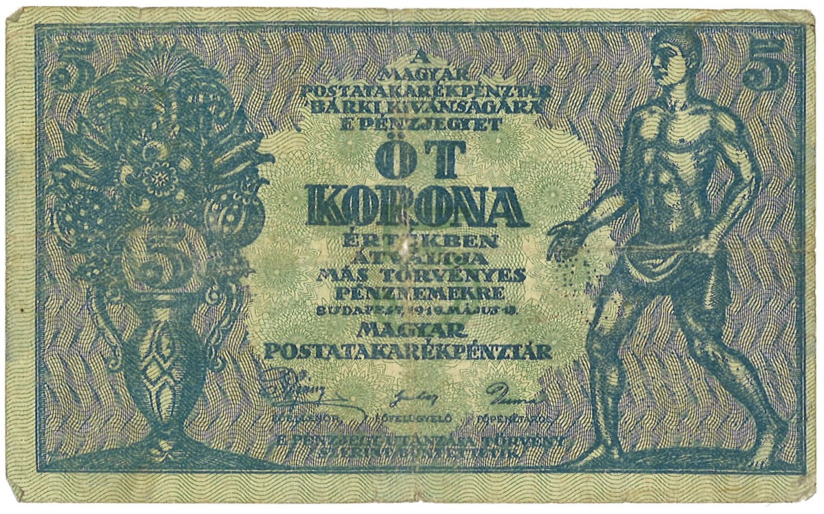 Hungary. 5 Korona. Banknote. Type 1919. - Fine.