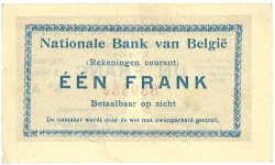 Belgium. 1 Franc. Banknote. Type 1914. - UNC.