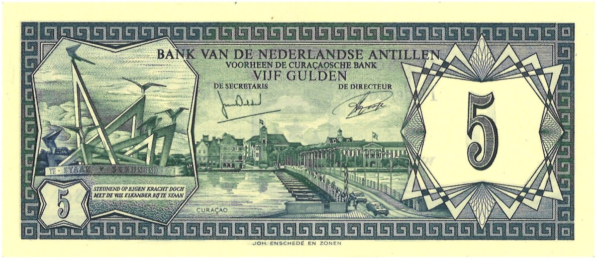 Nederlandse Antillen. 5 Gulden. Banbiljet. Type 1972. - UNC.