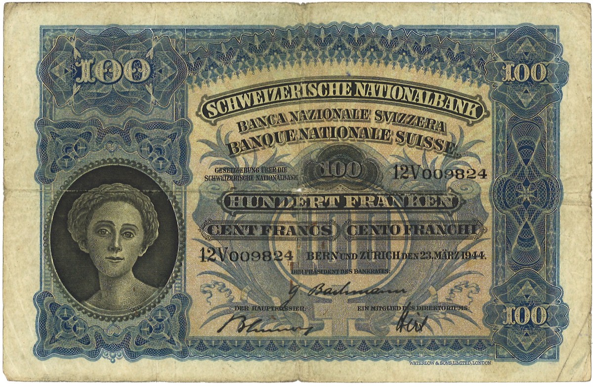 Switserland. 100 Franken. Banknote. Type 1944. - Fine.