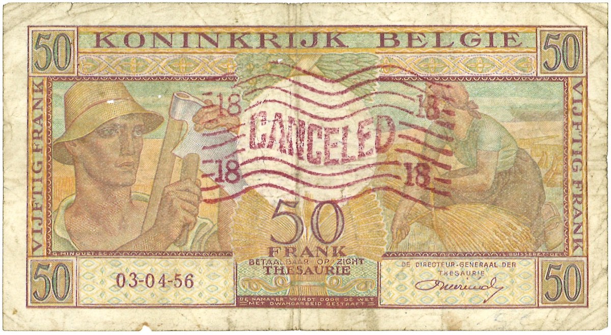 Belgium. 50 Frank. Banknote. Type 1956. - Fine.