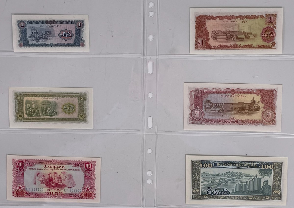 Laos. Lot 6 Banknotes. Banknotes. Type ND. - UNC.