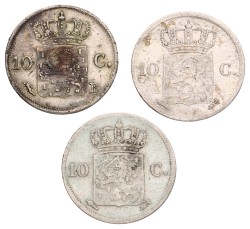 Lot (3) 10 Cent. Willem I. 1827-28B. Zeer Fraai.