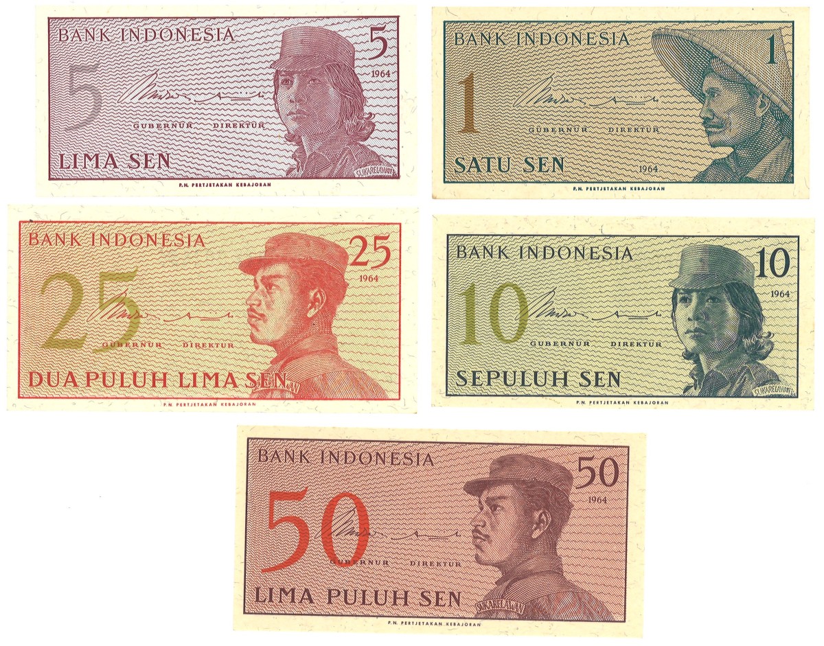 Indonesia. Lot 5 Banknotes. Banknote. Type 1964. - UNC.