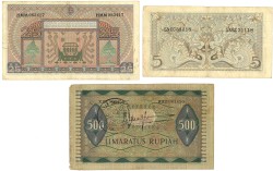 Indonesia. Lot 3 Banknotes. Banknotes. Type 1952. - Very fine / Extremely fine.
