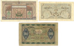 Indonesia. Lot 3 Banknotes. Banknotes. Type 1952. - Very fine / Extremely fine.