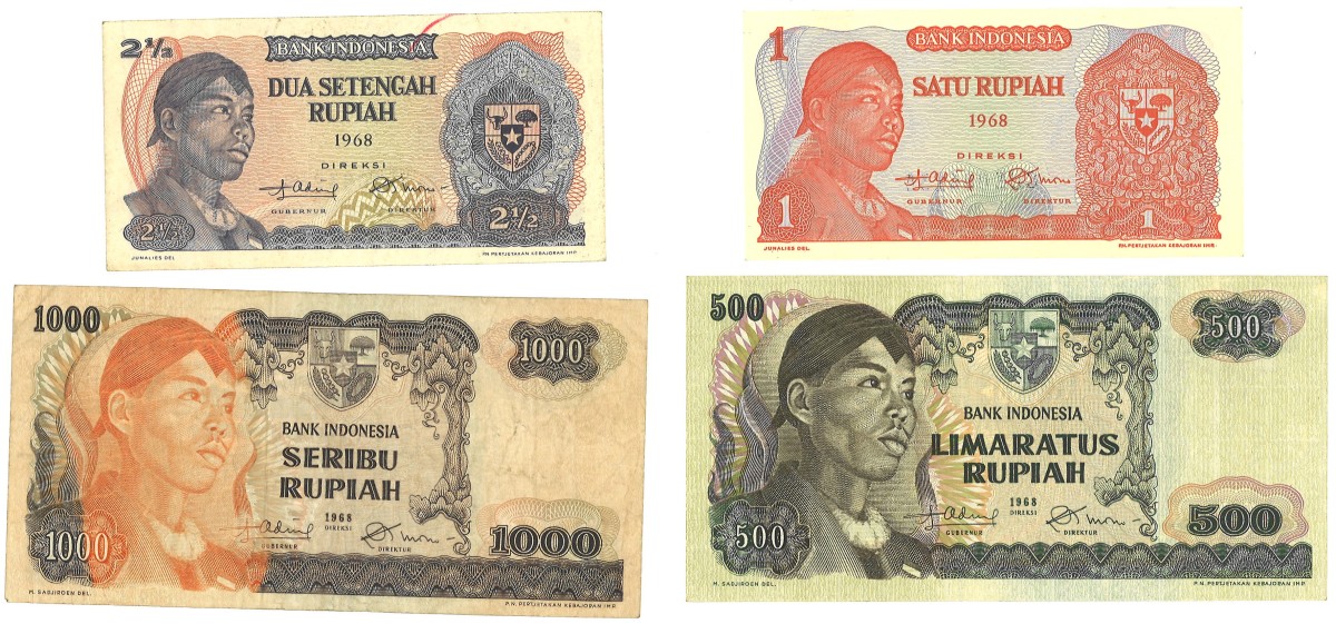 Indonesia. Lot 4 Banknotes. Banknote. Type 1968/1975. - Very fine – UNC.