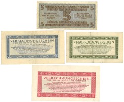 Germany + Ukraine. Lot 4 Banknotes. Banknotes. Type 1942/1944. Type Reichsmark für die Deutche Wehrmacht + Ukraine banknote. - Very good – Extremely fine.