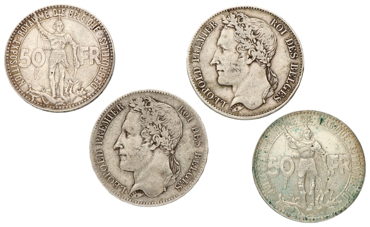 Belgium. Leopold I & III. Lot (4) 50 & 5 Francs. 1848, 1849 & 1935 FR. VF - XF.