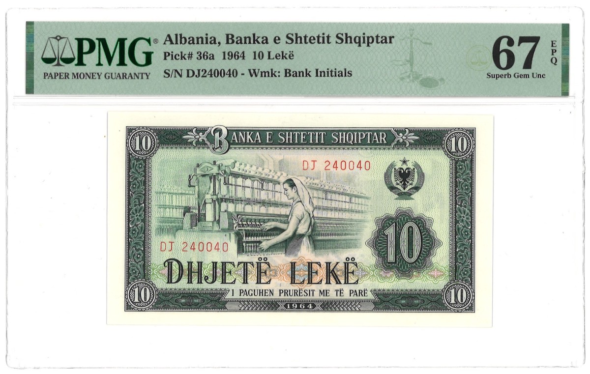 Albania. 10 Lekë. Banknote. Type 1964. - PMG 67EPQ