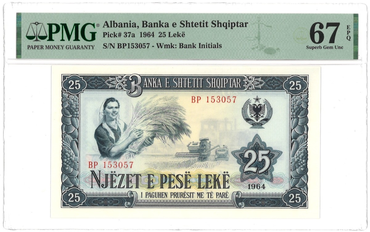 Albania. 25 Lekë. Banknote. Type 1964. - PMG 67EPQ