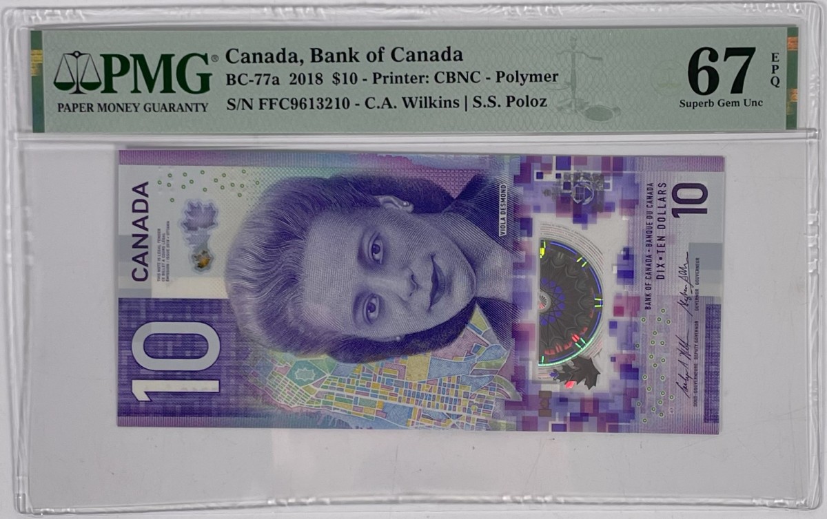 Canada. 10 Dollars. Bankbiljet. Type 2018. - PMG 67EPQ