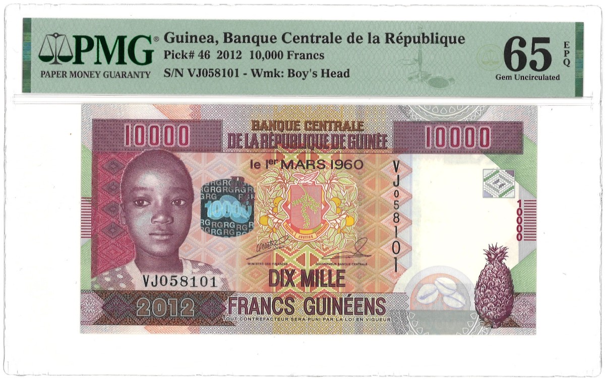 Guinea. 10.000 Francs. Banknote. Type 2012. - PMG 65EPQ