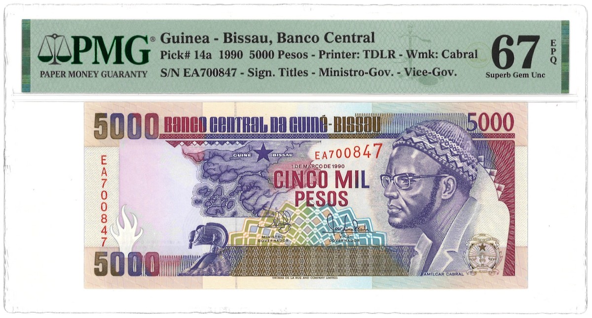 Guinea-Bissau. 5000 Pesos. Banknote. Type 1990. - PMG 67EPQ