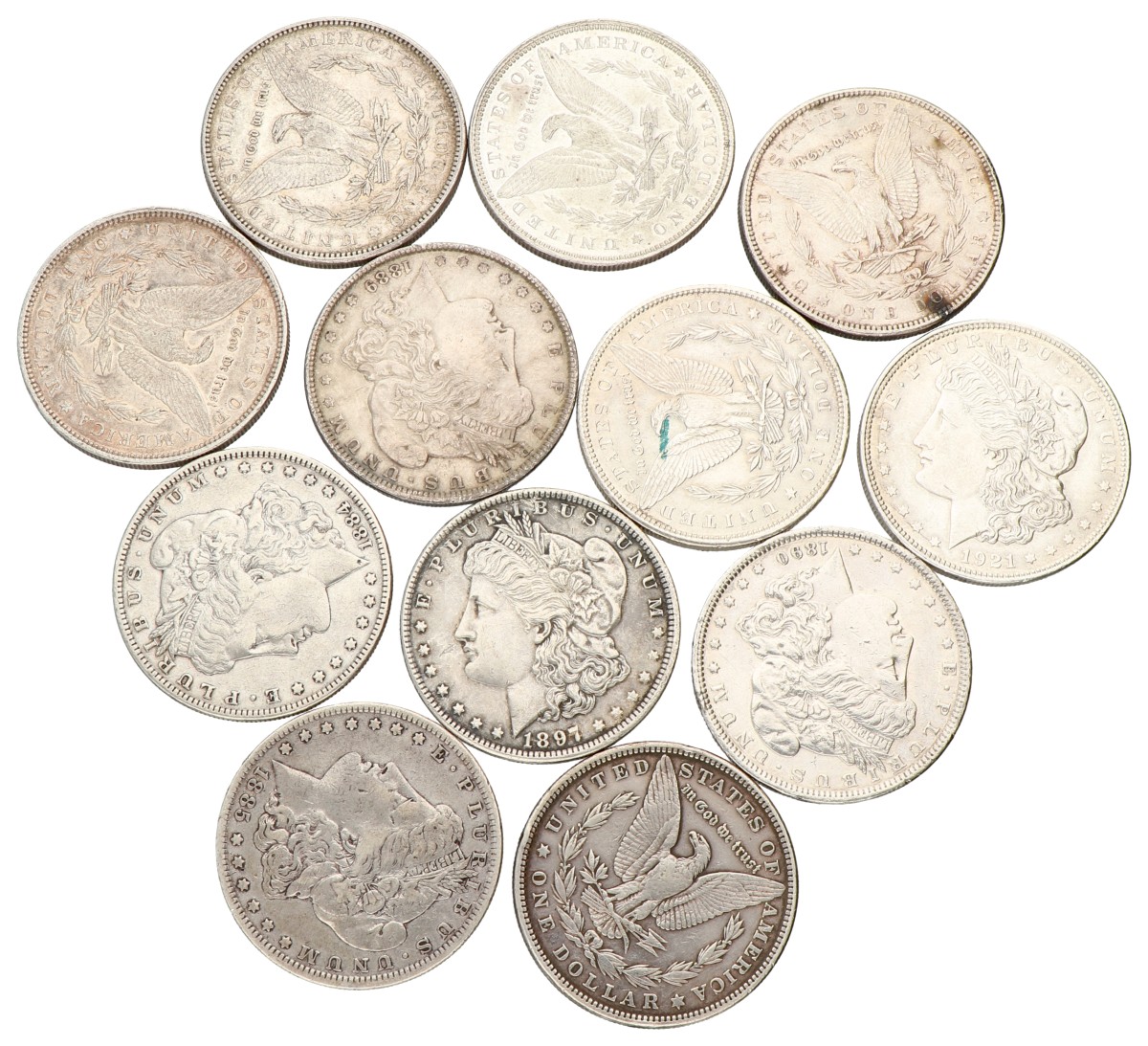 USA. Philadelphia. Lot (12) Morgan Dollar. VF - XF.