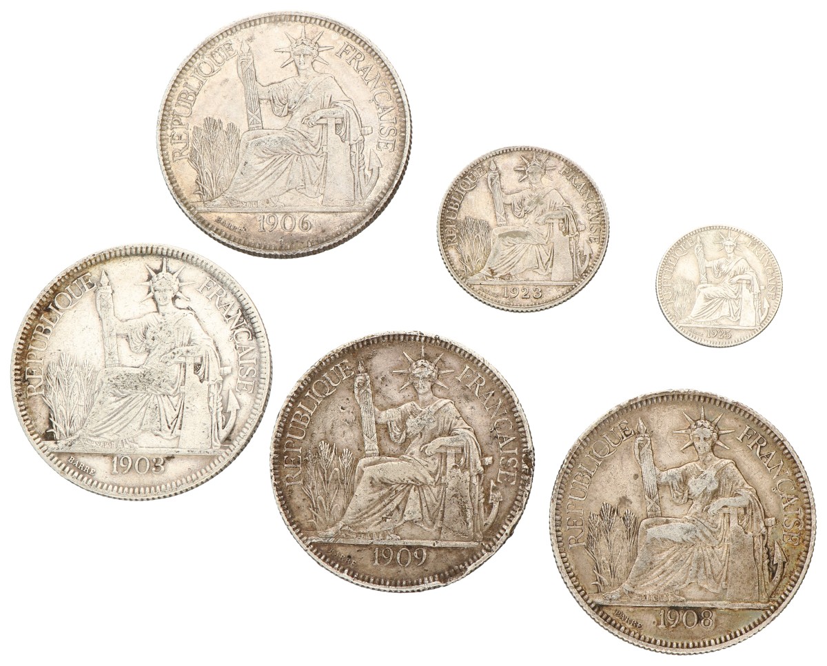 French Indochina. Lot (6) Mixed Coins. VF - XF.