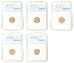 Lot (5) 1 Cent - High graded. Juliana. 1955, 61, 64 & 65 UNC details.