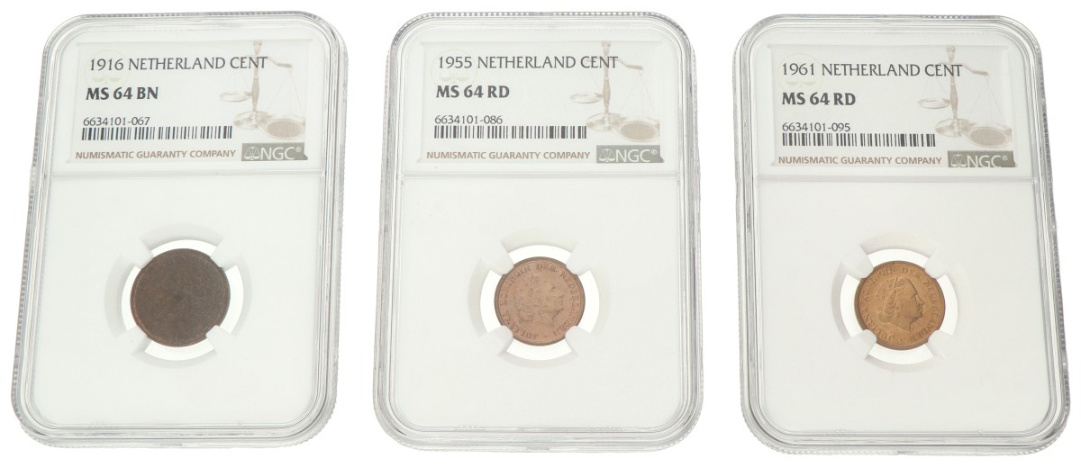 Lot (3) 1 Cent. 1916, 1955 & 1961. MS 64.