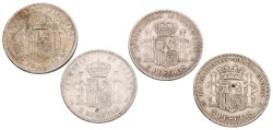 Spain. Lot (4) 5 Pesetas. 19th Century. F - VF.