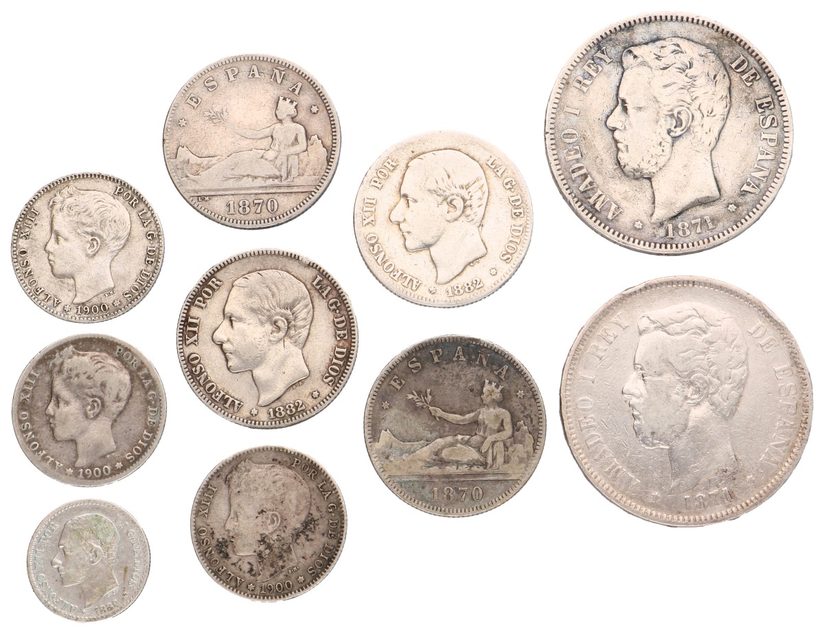 Spain. Lot (10) Mixed Coins. 19th Century. Average VF