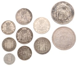 Spain. Lot (10) Mixed Coins. 19th Century. Average VF