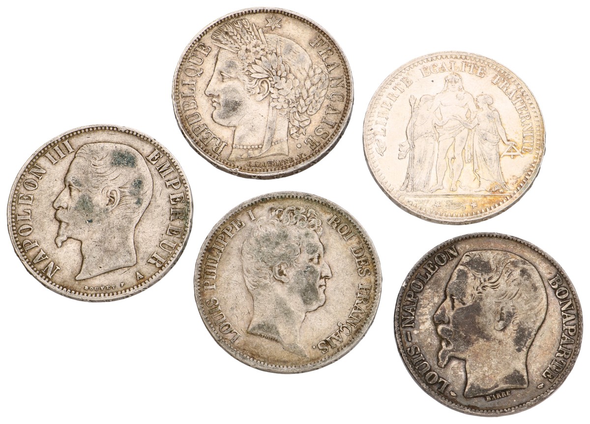 France. Lot (5) Mixed Coins. F - VF.