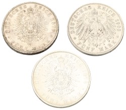 German states. Saxony & Hessen. Lot (3) 5 Mark. 1876 & 1903. F - VF.