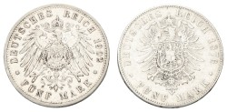 German states. Baden. Friedrich. Lot (2) 5 Mark. 1876 & 1902. F - VF.