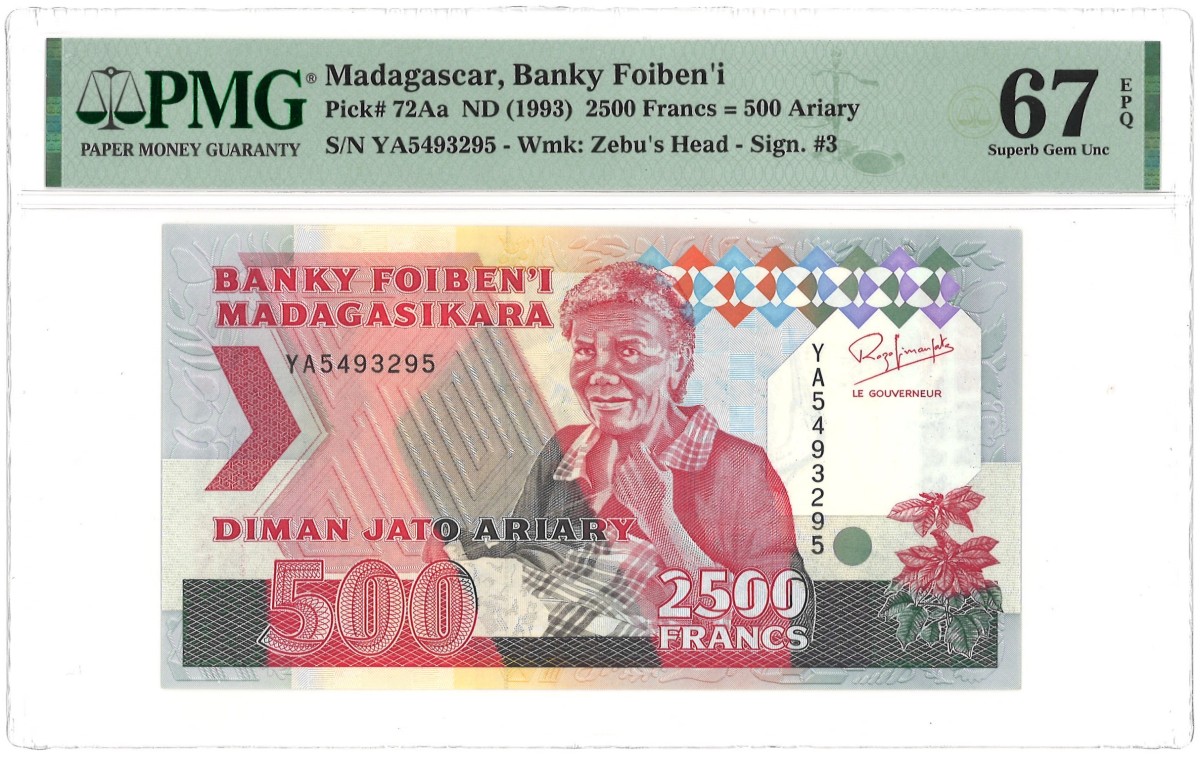 Madagascar. 2500 Francs. Banknote. Type ND. - PMG 67EPQ