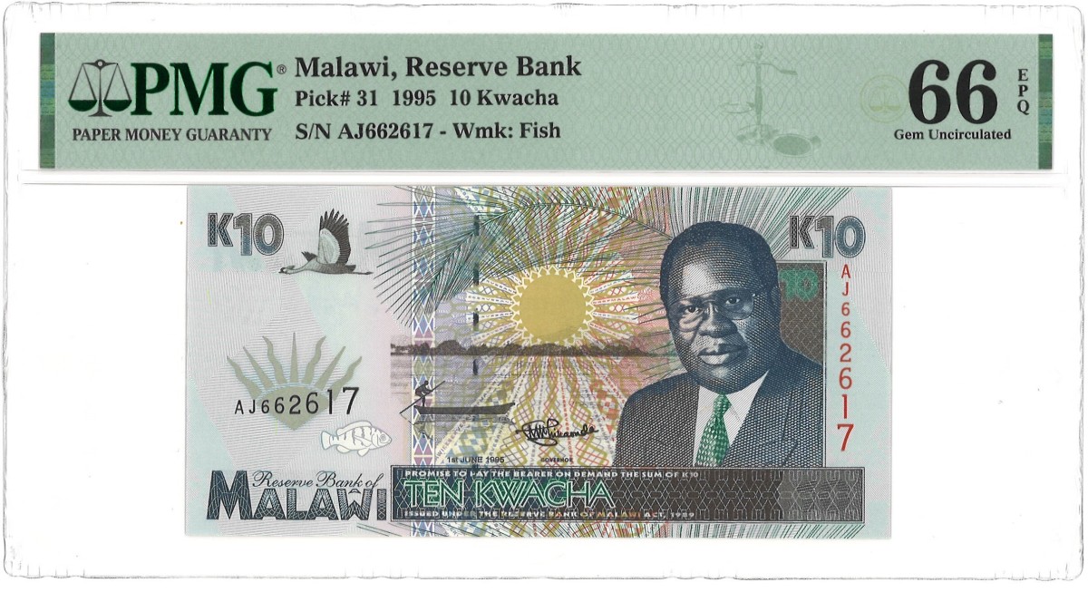 Malawi. 10 Kwacha. Banknote. Type 1995. - PMG 66EPQ