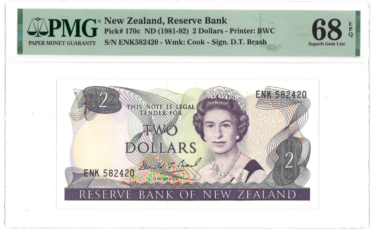 New Zealand. 2 Dollar. Banknote. Type ND. - PMG 68EPQ