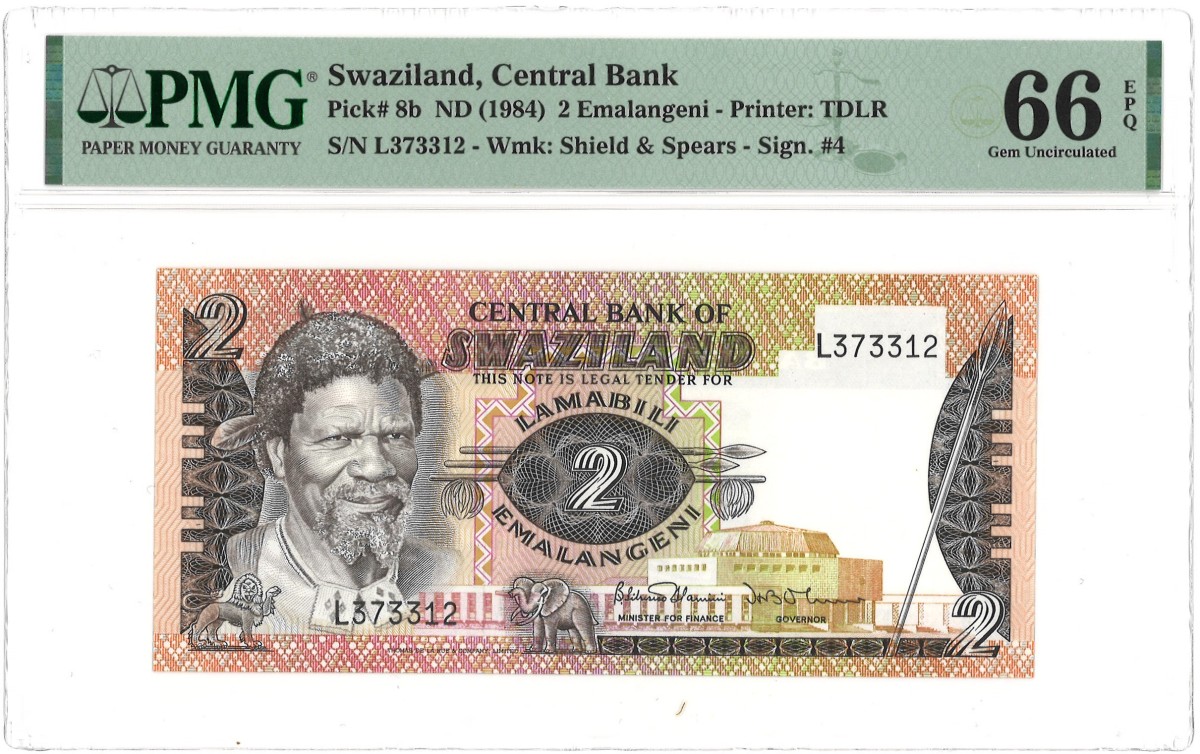 Swaziland. 2 Emalageni. Banknote. Type ND. - PMG 66EPQ