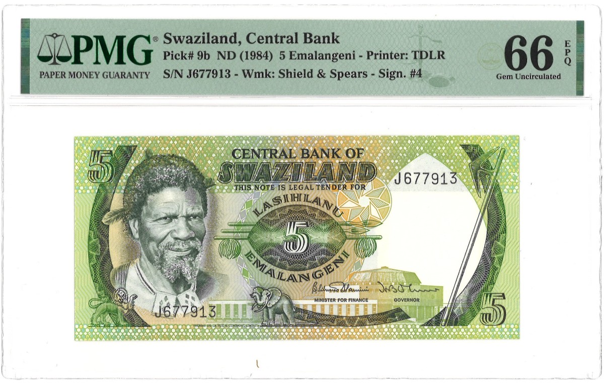 Swaziland. 5 Emalageni. Banknote. Type ND. - PMG 66EPQ