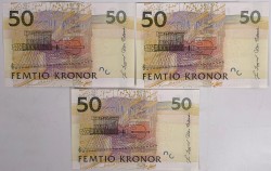Sweden. Lot 3 Banknotes. Banknote. Type ND. - UNC.