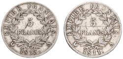 France. Napoleon. Lot (2) 5 Francs. VF - XF.