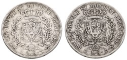 Italian States. Kingdom of Sardinia. Charles Felix. Lot (2) 5 Lire. 1827 & 1827 P. VF - XF.