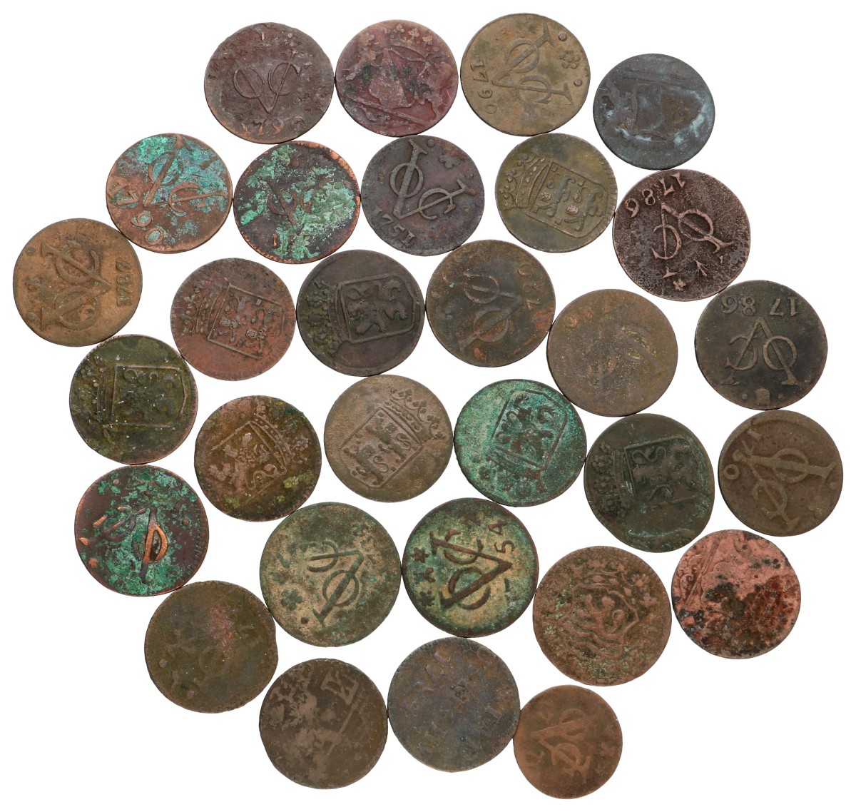 Lot (30) Koperen duiten. V.O.C. Average VF