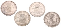 Spain. Lot (4) 5 Peseta. 1870, 1787, 1889 & 1890. F / VF.