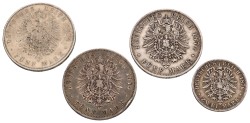 German States. Bavaria. 1874, 1875, 1876. Lot (4) 5 & 2 Mark. Ludwig II. F - VF.