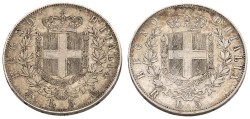 Italy. Victor Emmanuel II. Lot (2) 5 Lire. 1875. Very fine.