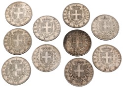 Italy. Victor Emmanuel II. Lot (10) 5 Lire. Very fine.