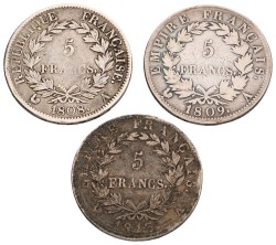 France. Napoleon Bonaparte. Lot (3) 5 Francs. F - VF.