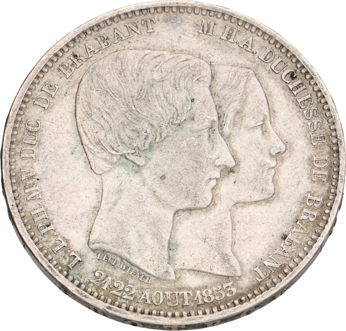 Belgium. Leopold I. 5 Francs - Medallic of the mariage of the duke and duchess of Brabant. 1853. VF +.