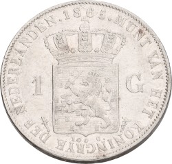 1 Gulden. Willem III. 1865. Zeer Fraai +.