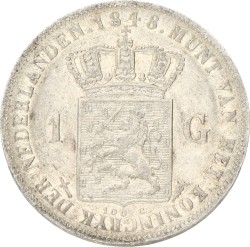 1 Gulden. Willem II. 1848. Zeer Fraai +.