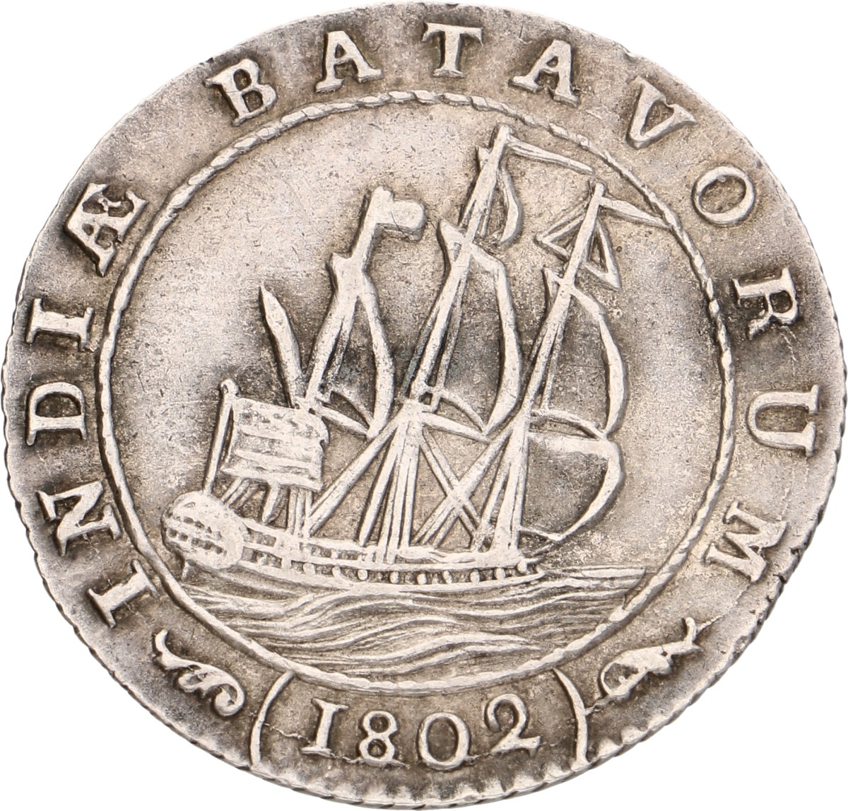 ½ Gulden. Nederlands-Indië. 1802 - Grote mast onder A. Zeer Fraai +.