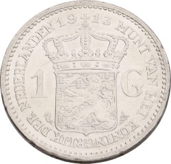 1 Gulden. Wilhelmina. 1913. Zeer Fraai +.