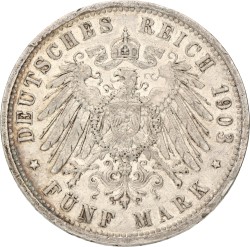 German states. Baden. Friedrich I. 5 Mark. 1903. VF.