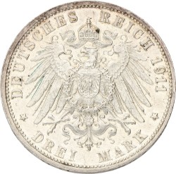 German states. Württemberg. Wilhelm II. 3 Mark - Wedding Anniversary. 1911. XF.